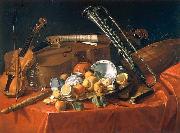 Cristoforo Munari Stilleben mit Musikinstrumenten und Fruchten oil painting reproduction
